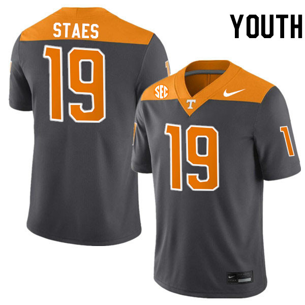 Youth #19 Holden Staes Tennessee Volunteers College Football Jerseys Stitched-Anthracite